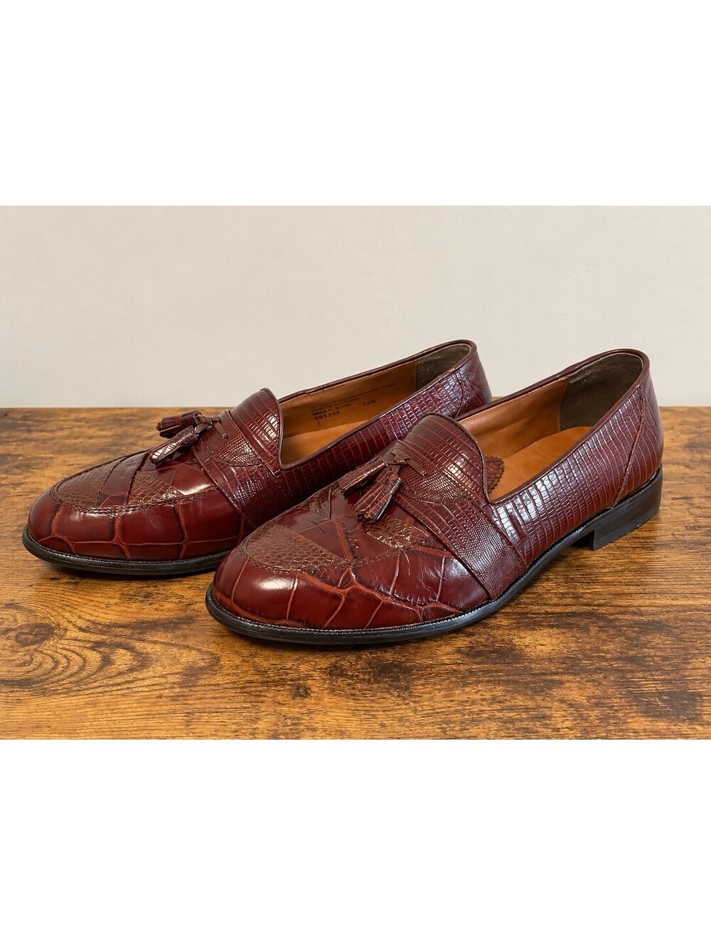 Stacy Adams Genuine Snake & Leather Loafers Burgundy Men’s Size 12M  Dress Shoes